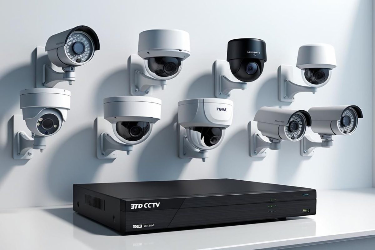 Zestaw Kamer CCTV Zestaw kamer różnego typu mocowania na ścianie wraz z rejestratorem.